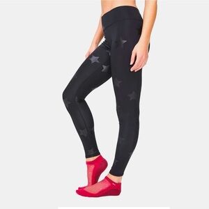 Terez Uplift Leggings Black Tonal Star Foil with Tall Band Workout